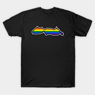 Malcom Island Silhouette - Sointula Traditional Pride Flag Rainbow Colours - Malcom Island T-Shirt